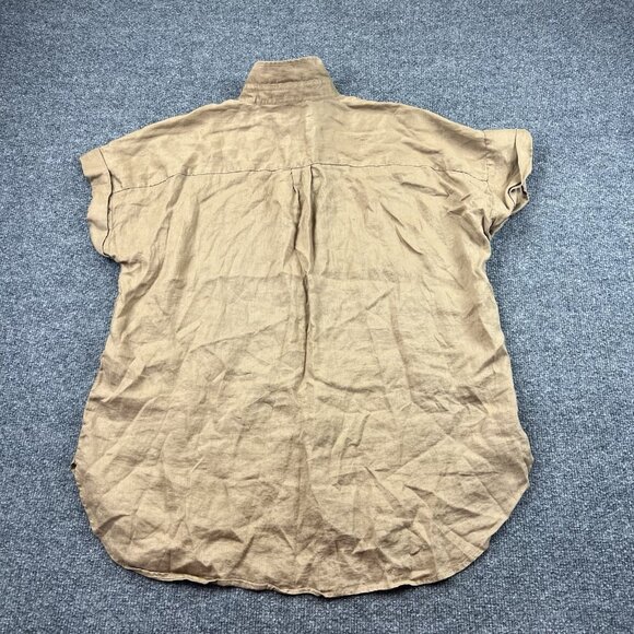 Lauren Ralph Lauren Linen Shirt Womens XL Tan Button Up Short Sleeve Tunic NWT - Picture 7 of 9